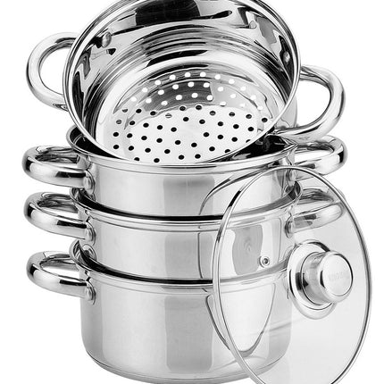 Stoompan - Couscous - Rijst- en Groentestomer 5-Delig - Ø 18 cm - Roestvrijstaal Met Glasdeksel