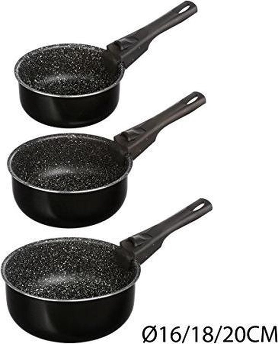 Casserole/casserole à sauce 3 pcs - tous feux - aluminium - noir - 16/18/20 cm