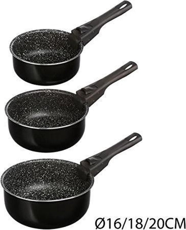 Steelpan/sauspan 3x st. - alle kookplaat types- aluminium - zwart - 16/18/20 cm