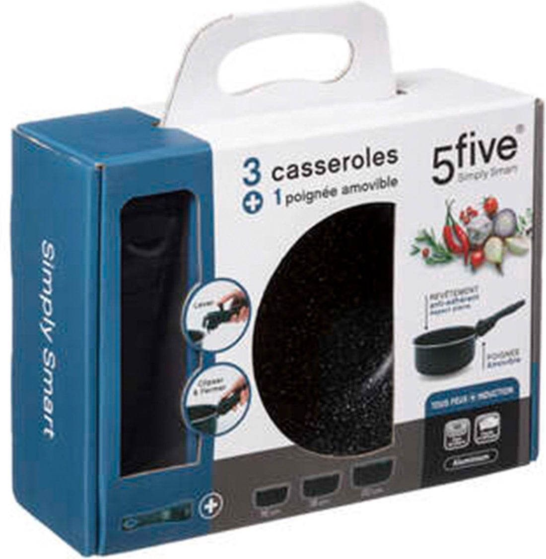 Casserole/casserole à sauce 3 pcs - tous feux - aluminium - noir - 16/18/20 cm