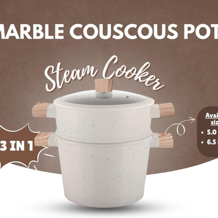 Stoompan 3-in-1 - 5L Couscous Pan - Inductie & Alle Warmtebronnen - Cast Aluminium - Rijst- & Groentestomer - Met Vergiet & Glasdeksel - Vaatwasmachinebestendig