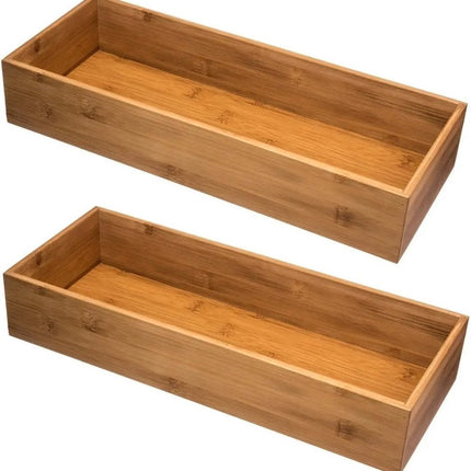 Set van 2x stuks bestekbakken/keuken organizers 1-vaks Tidy Smart bamboe 38 x 8 x 7 cm