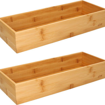 Set van 2x stuks bestekbakken/keuken organizers 1-vaks Tidy Smart bamboe 38 x 8 x 7 cm