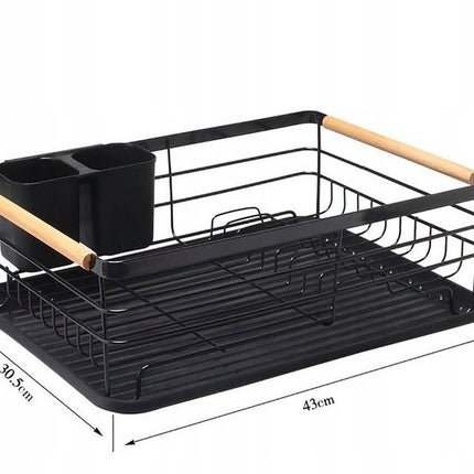 Afdruiprek met afneembare druppelbak met houten handgrepen