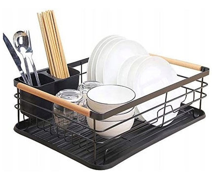 Afdruiprek met afneembare druppelbak met houten handgrepen