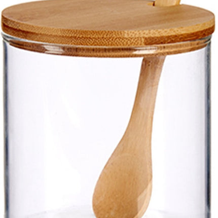 Suikerkom / suikerpotje glas met bamboe houten lepel en deksel 520 ML