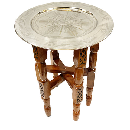 Opklapbare tafel onderstel van gesneden hout met dienblad