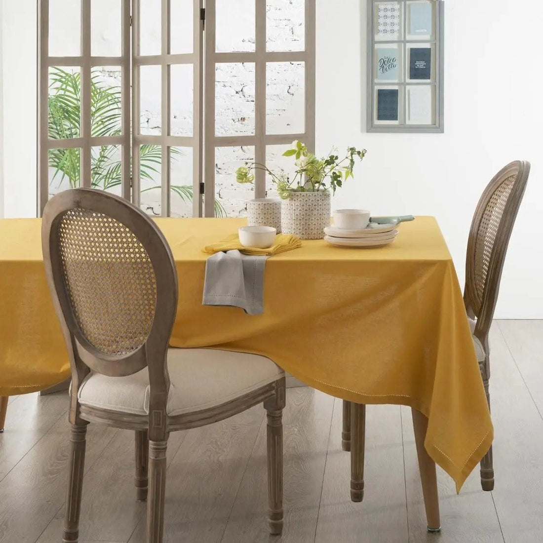 Rectangular cotton tablecloth 240 x 140 cm - yellow - Dining table tablecloths