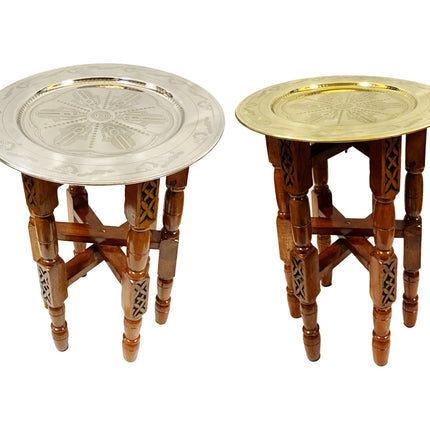 Opklapbare tafel onderstel van gesneden hout met dienblad