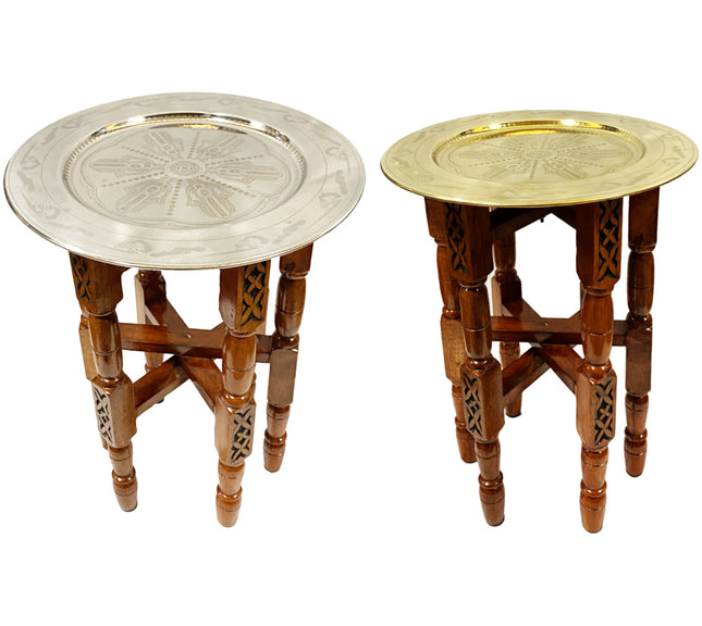 Opklapbare tafel onderstel van gesneden hout met dienblad