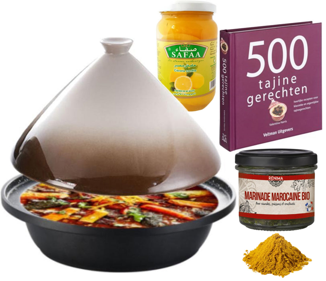 Cuilina tajine cadeaupakket – tajine, kookboek, ras el hanout en chermoula – foto 2