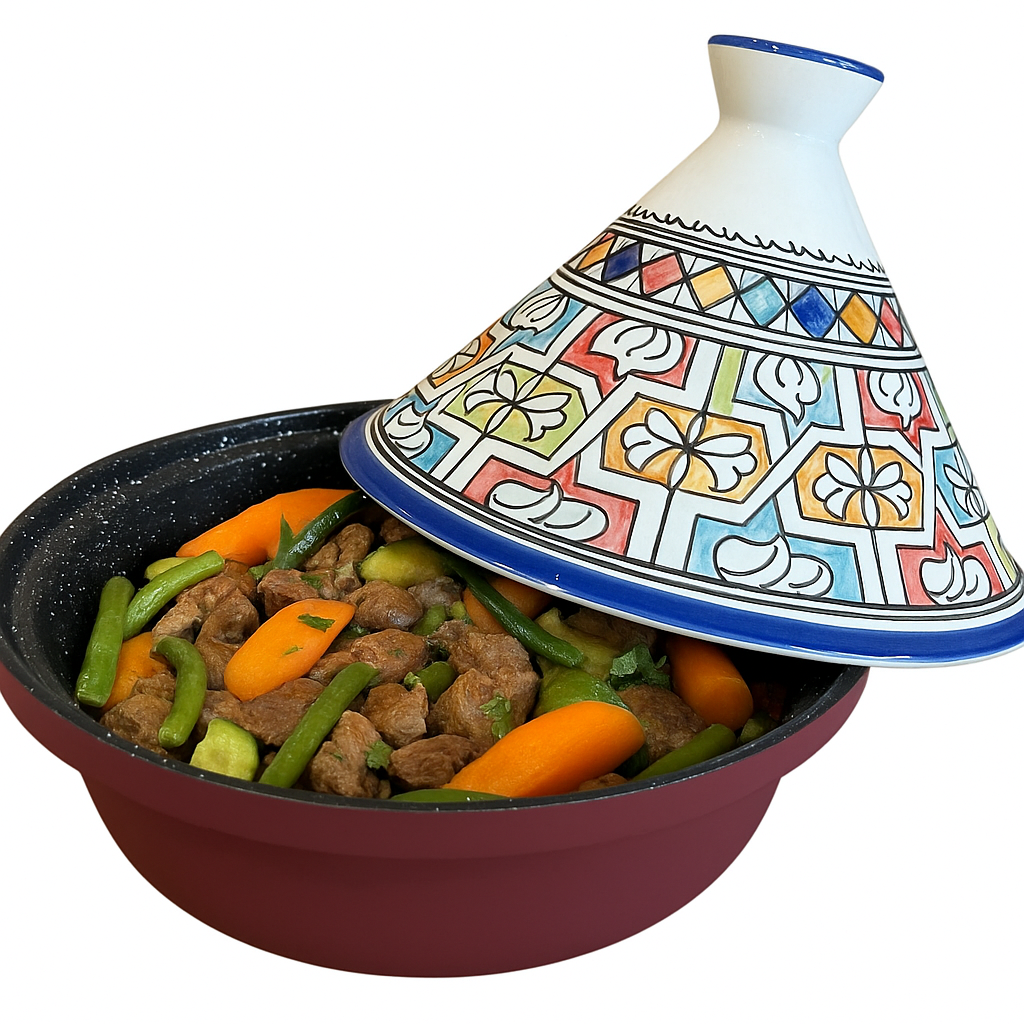 Marokkaanse tajine 30 cm – handgeschilderd deksel in Andalusisch mozaïek – foto 2