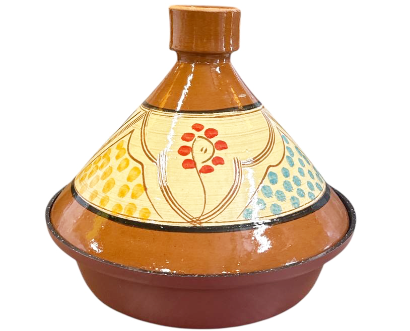 Marokkaanse tajine 30 cm – handbeschilderd deksel, aluminium bodem, donkerrood – foto 4