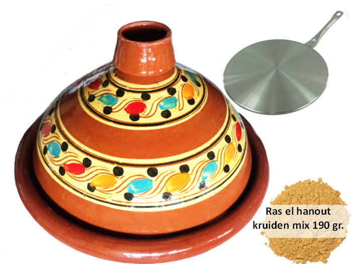 Aardewerk tajine met inductie adapter en 190 g ras el hanout – voordeelpakket