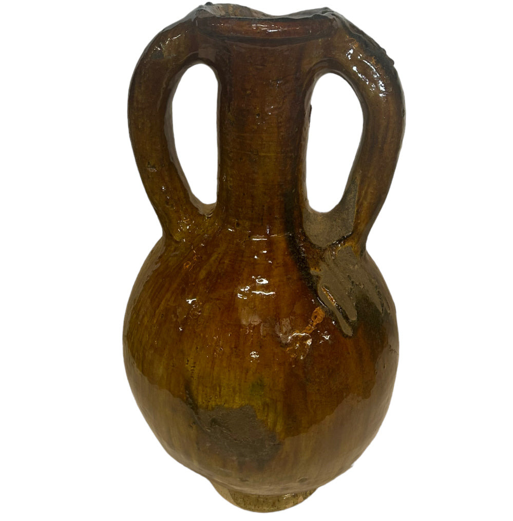 Large Tamegroute Vase with handles ocher yellow
