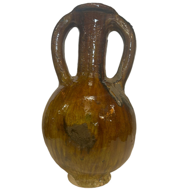 Grote Tamegroute Vaas met handvaten okergeel