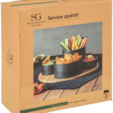 Tapasschaal / aperitiefset hout / zwart. 33cm