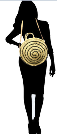 Ronde Straw rotan tas XL met pailletten
