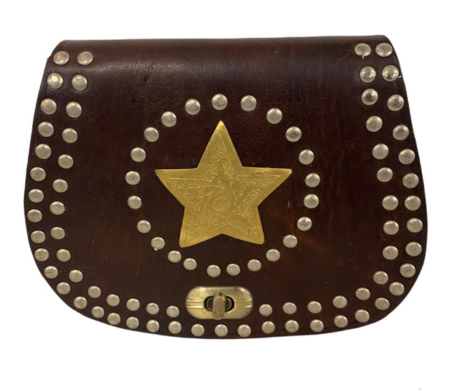 Marokkaanse leren tas ster donker bruin