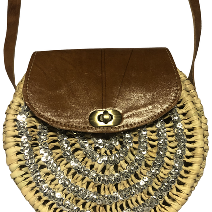 Raffia tas zilver pailletten