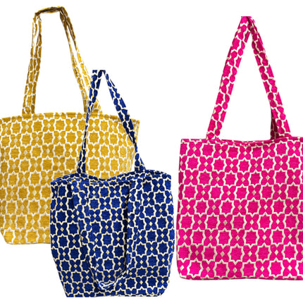 Marokkaanse Handgemaakte Fluwelen Medium Shopper met Gouden Accenten - Tote Bag - Grijs