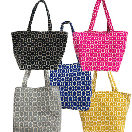 Marokkaanse Handgemaakte Fluwelen Medium Shopper met Gouden Accenten - Tote Bag - Grijs