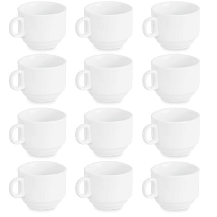 Set van 12 Stapelbare Porseleinen Koffiekopjes - 220 ml