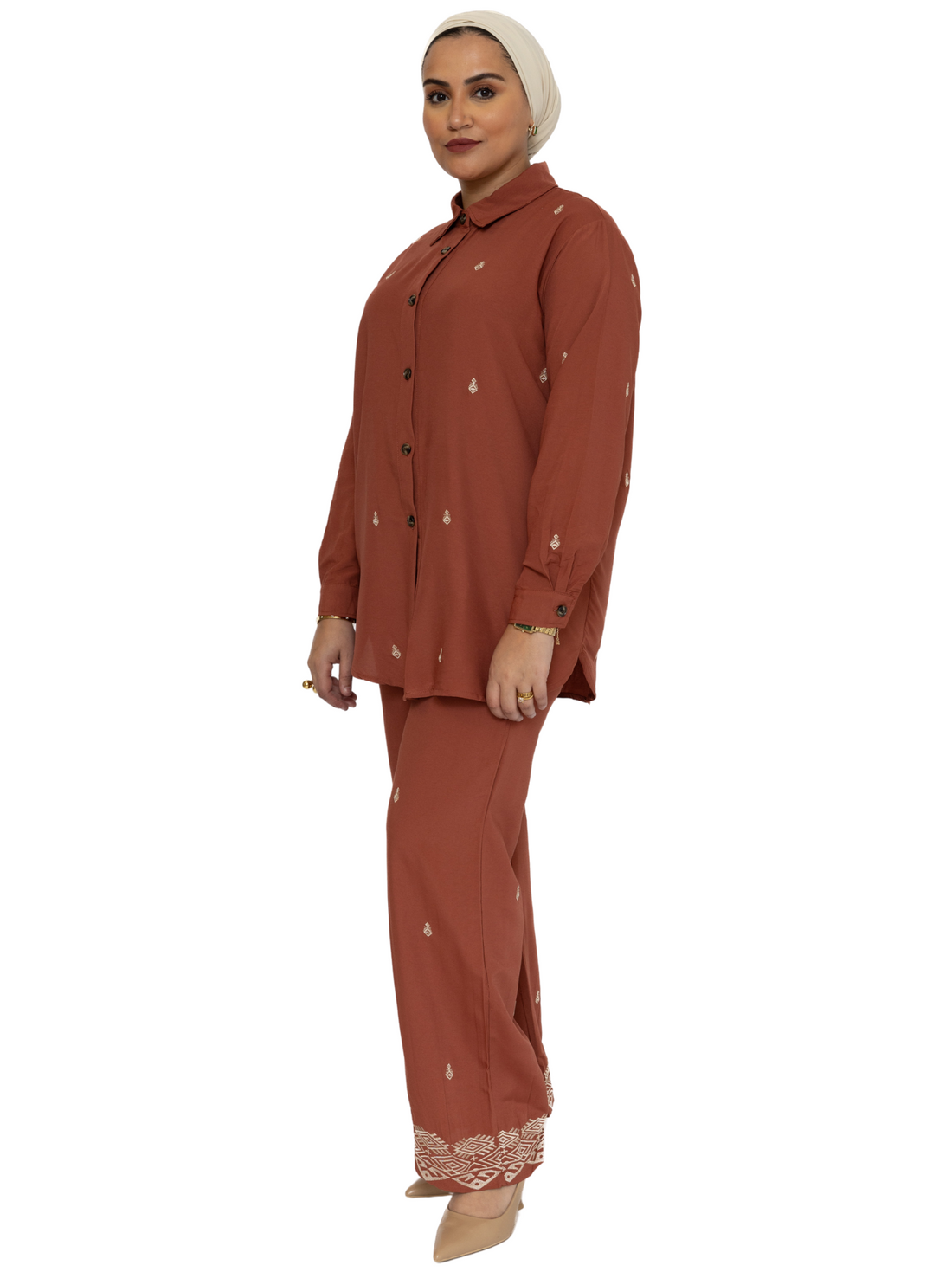 Orient twinset dames – in zwart, khaki of terracotta, maat S/M of L/XL – foto 8