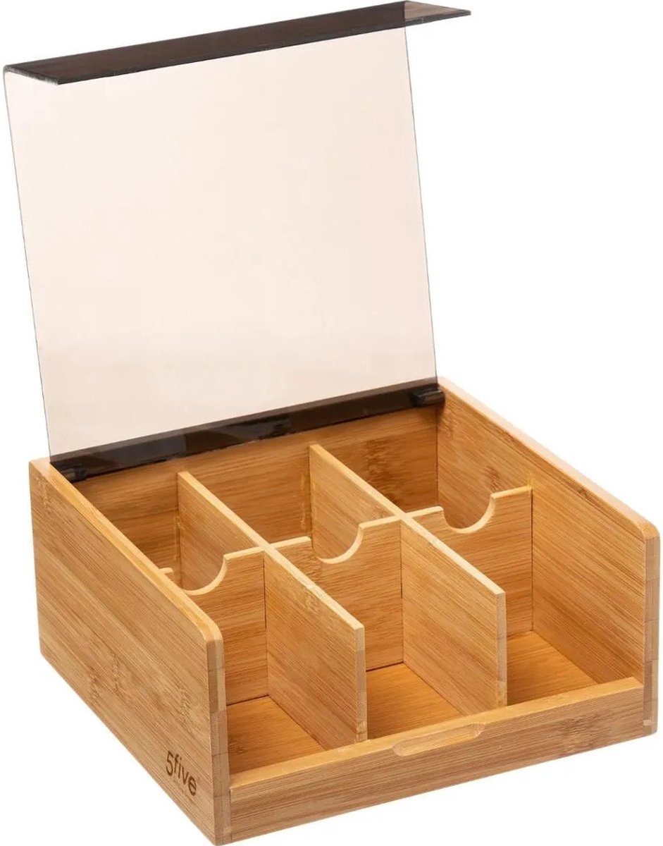 Tea box - tea chest brown/black 6-compartment 22 x 21 cm made of bamboo