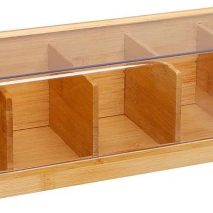 Theedoos lichtbruin met deksel - 5-vaks - Bamboe hout