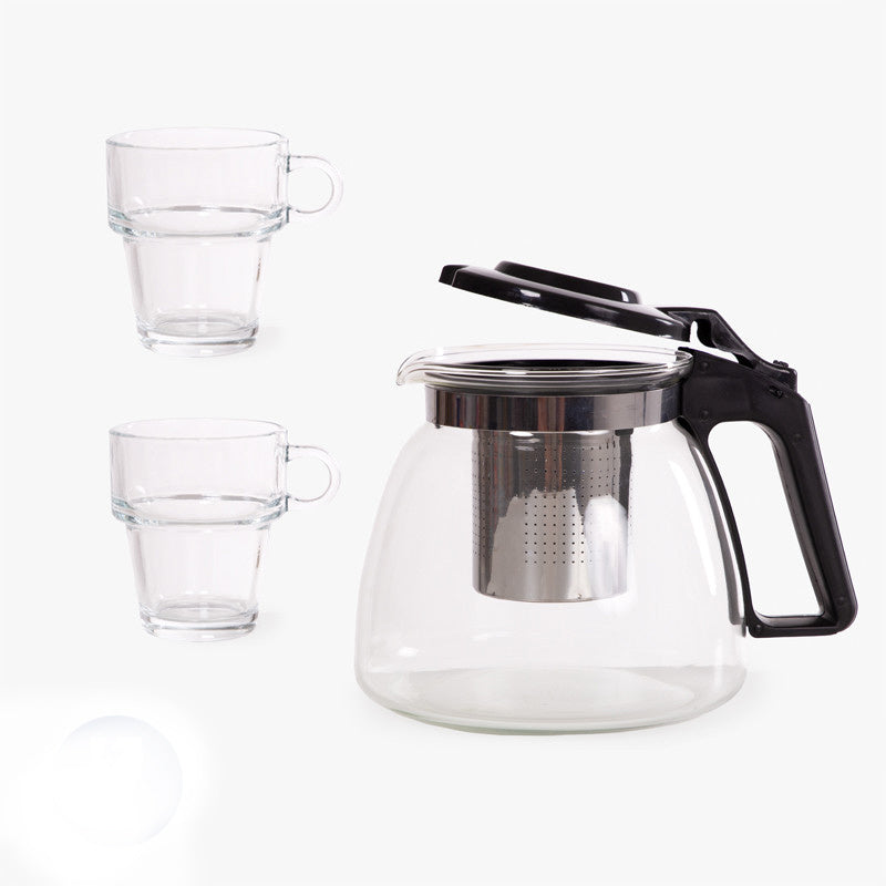 Théière 3 pièces de 900 ml et 2 tasses en verre de 270 ml