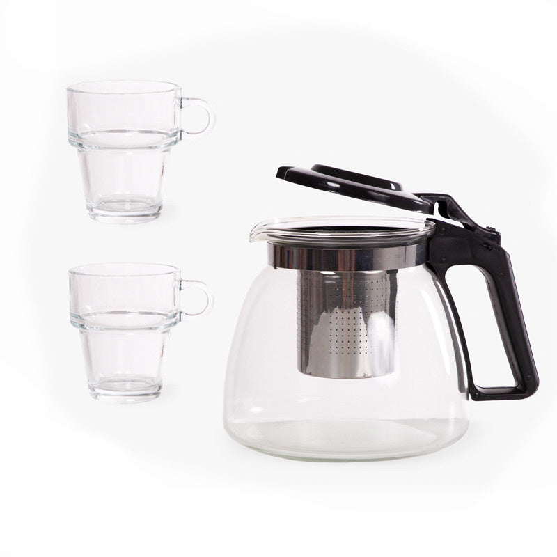 Théière 3 pièces de 900 ml et 2 tasses en verre de 270 ml