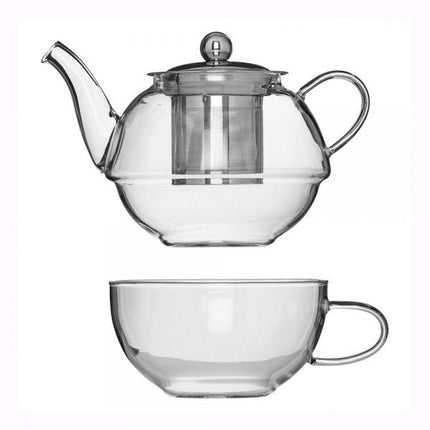 Glazen theepot met filter en kopje