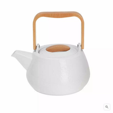Theepot van Porselein - 1,2 Liter, Elegant Design met Beukenhouten Handvat - Perfect voor Thee Liefhebbers
