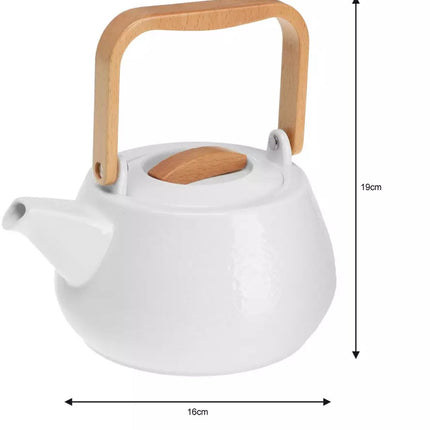Theepot van Porselein - 1,2 Liter, Elegant Design met Beukenhouten Handvat - Perfect voor Thee Liefhebbers