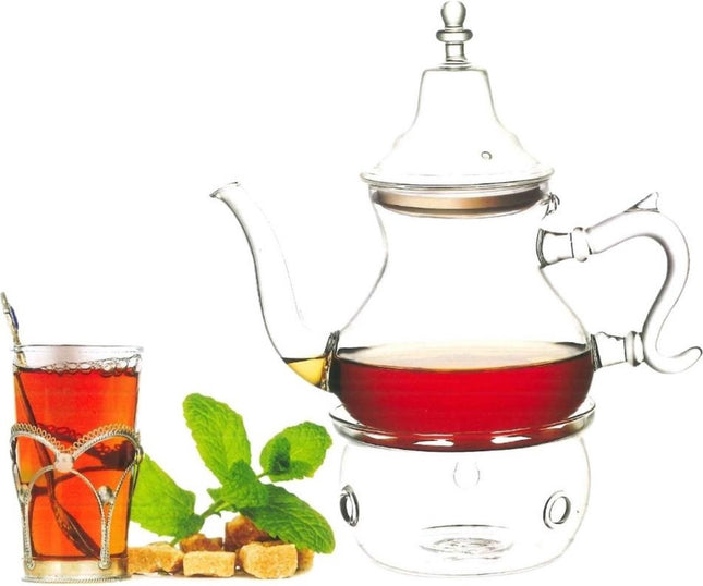 Marokkaanse glazen theepot met warmer