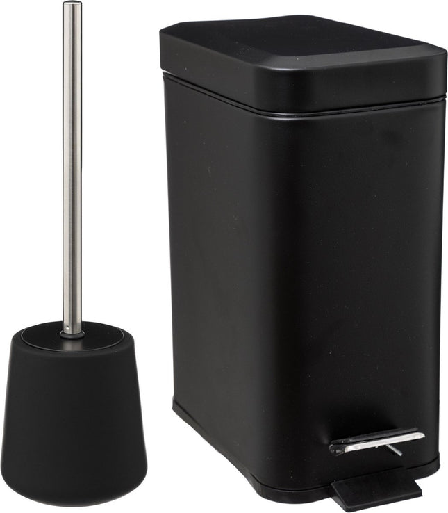 Badkamer/toilet accessoires set - WC-borstel/pedaalemmer 5L- zwart