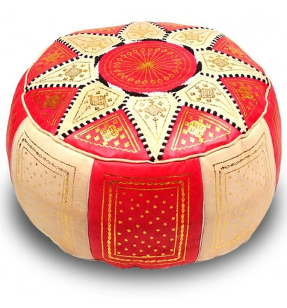 Marokkanischer Pouf Rot/Weiß