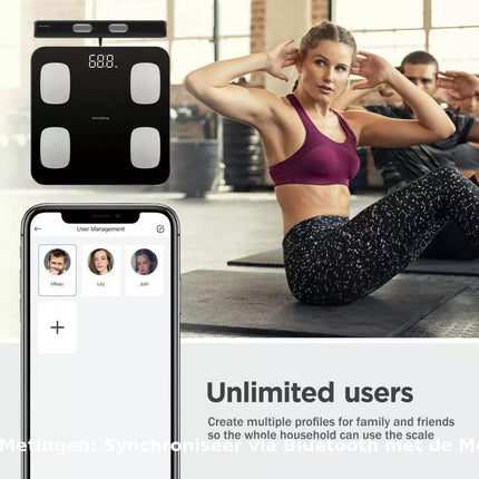 Klausberg Slimme Bluetooth Personenweegschaal met Lichaamsanalyse en Handgreep – Gewicht, BMI, Vetpercentage, Spiermassa, Kleurendisplay