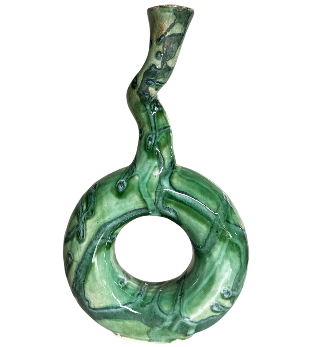 Handmade Moroccan Vase/Candle Holder with Green Marble Effect