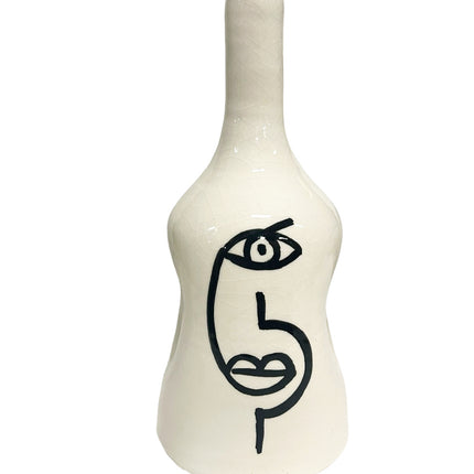 Aardewerk vaas face wit zwart