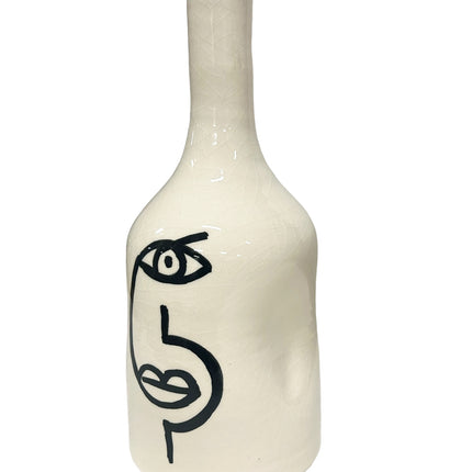 Aardewerk vaas face wit zwart