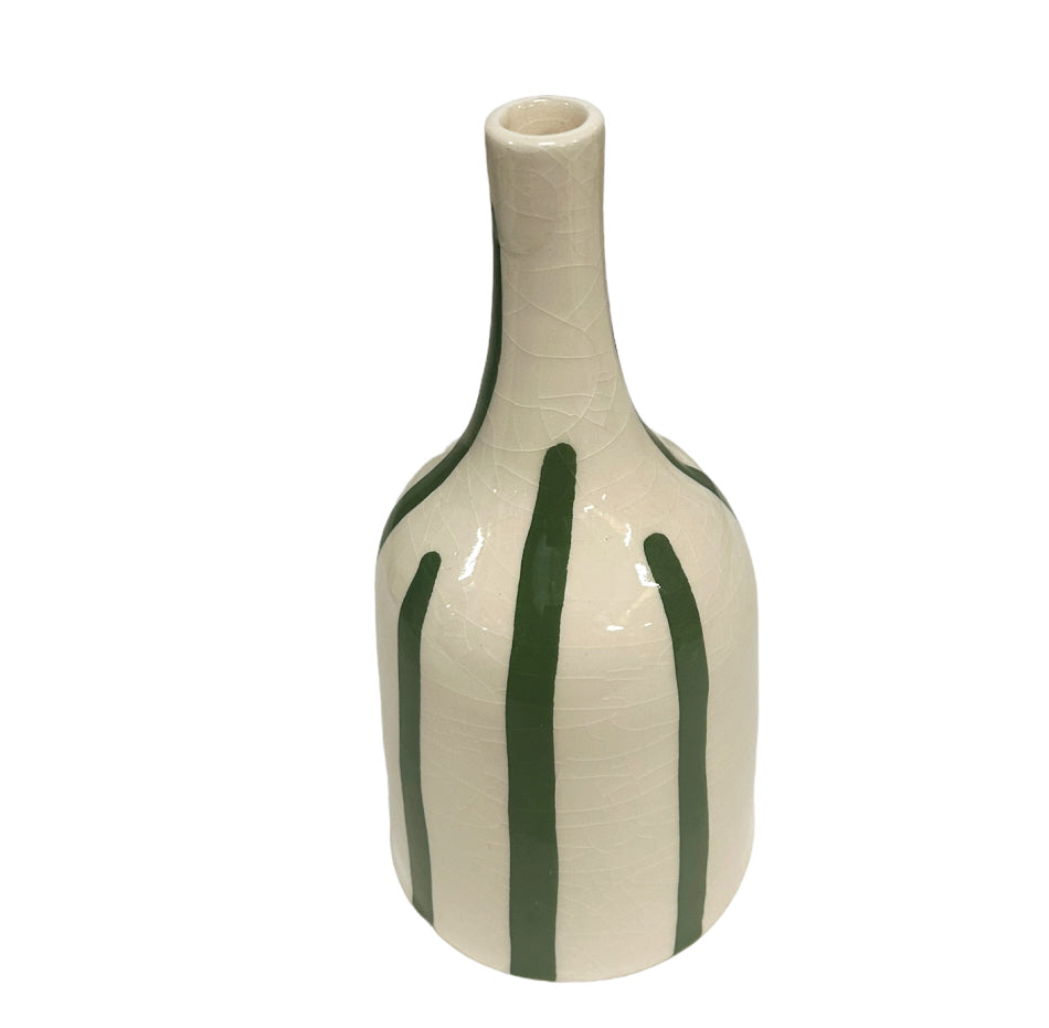 Vase bouteille blanc vert fait main