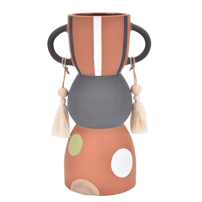 Vaas met handvatten en pompons Keramiek 18X13X30 CM