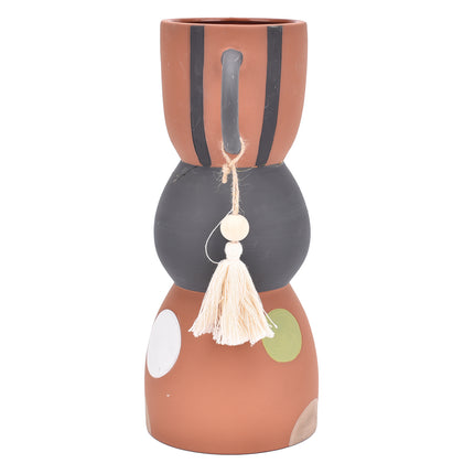 Vaas met handvatten en pompons Keramiek 18X13X30 CM