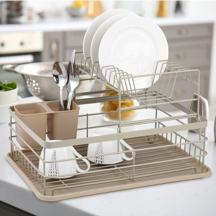 Vaat droogrek - afdruiprek - Staal / kunststof / hout - Beige