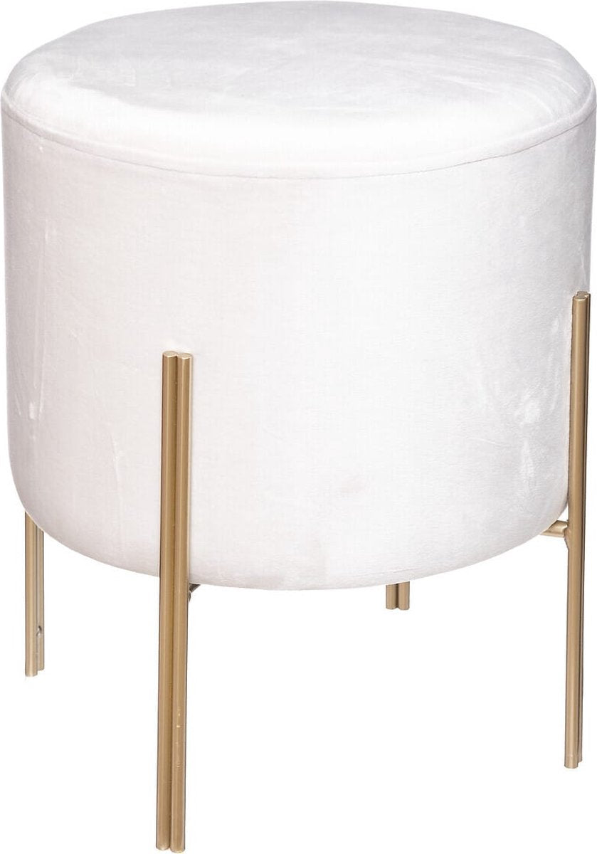 Pouf en velours blanc avec pieds dorés - Tabouret - Velours - Velours