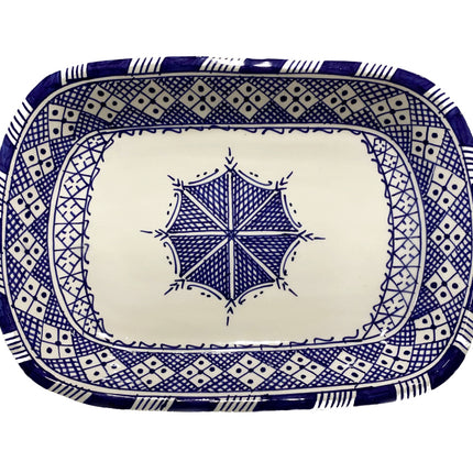 Aardewerk vierkante schaal fes blauw
