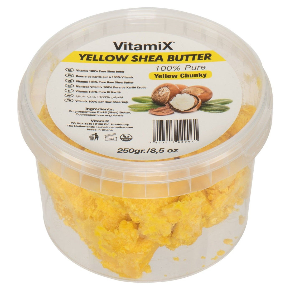 Beurre de karité 100 % pur Vitamix jaune granuleux 250 g.