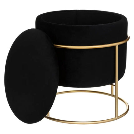 Poef - Velvet - Zwart - Ø42 cm - Met opbergruimte